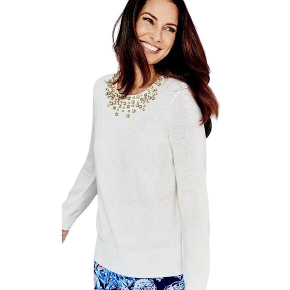 NWT Lilly Pulitzer Bejeweled Odetta Sweater in Coconut Off White Womens Small - Picture 1 of 7